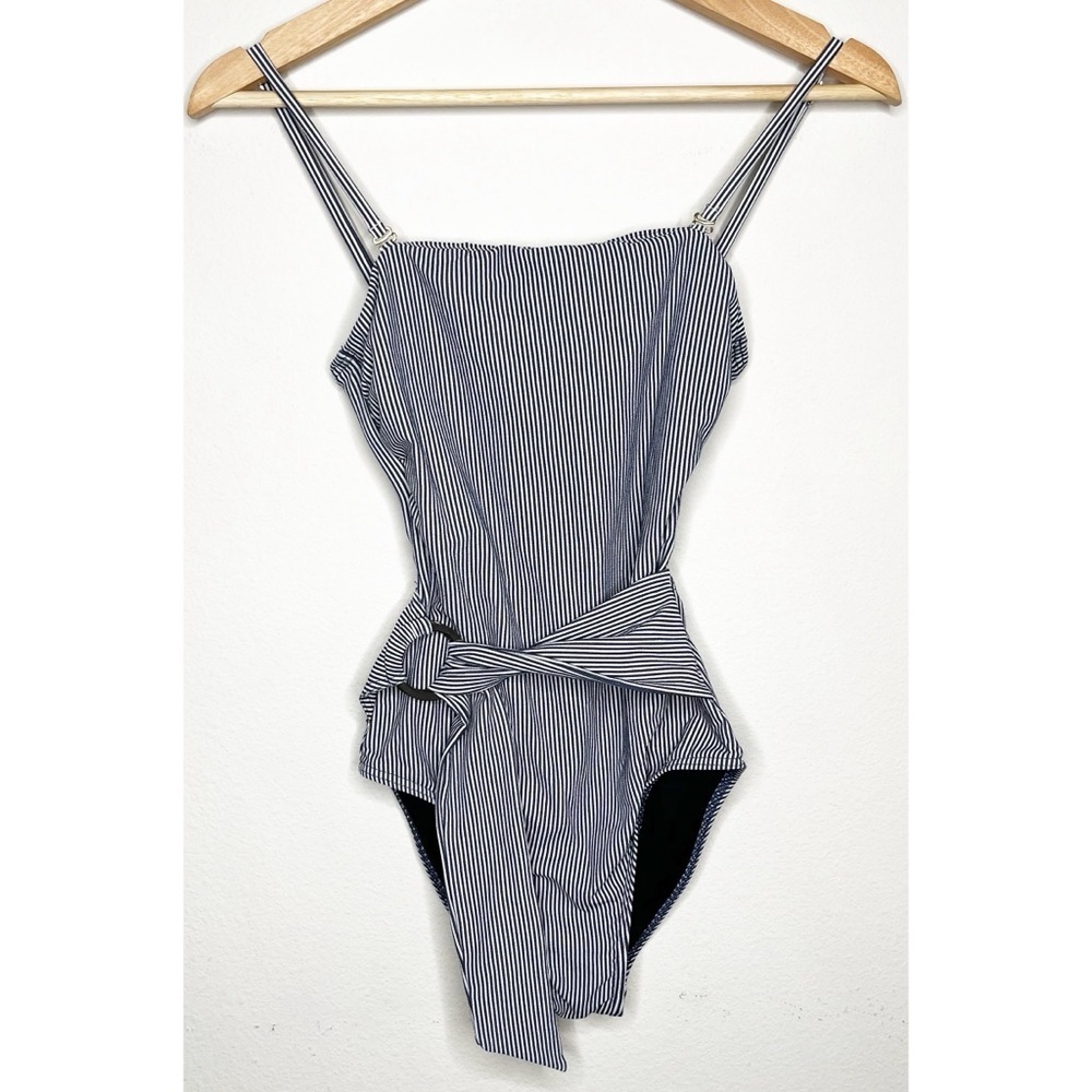 SUBOO Striped Cut Out One Piece Swimsuit Navy Blue White